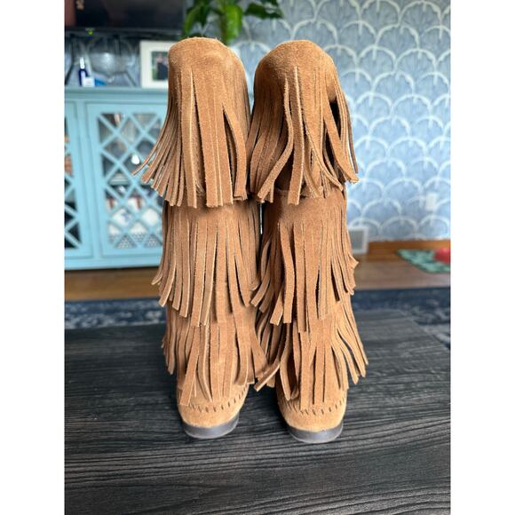 MINNETONKA Brown 3-Layer Fringe Boot - Picture 2 of 7